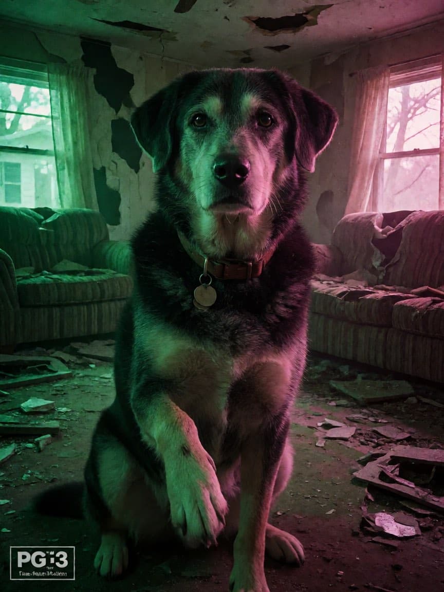 首輪をつけたゾンビ犬が飼い主に手を伸ばす — ゾンビ犬AI動画のバリエーション